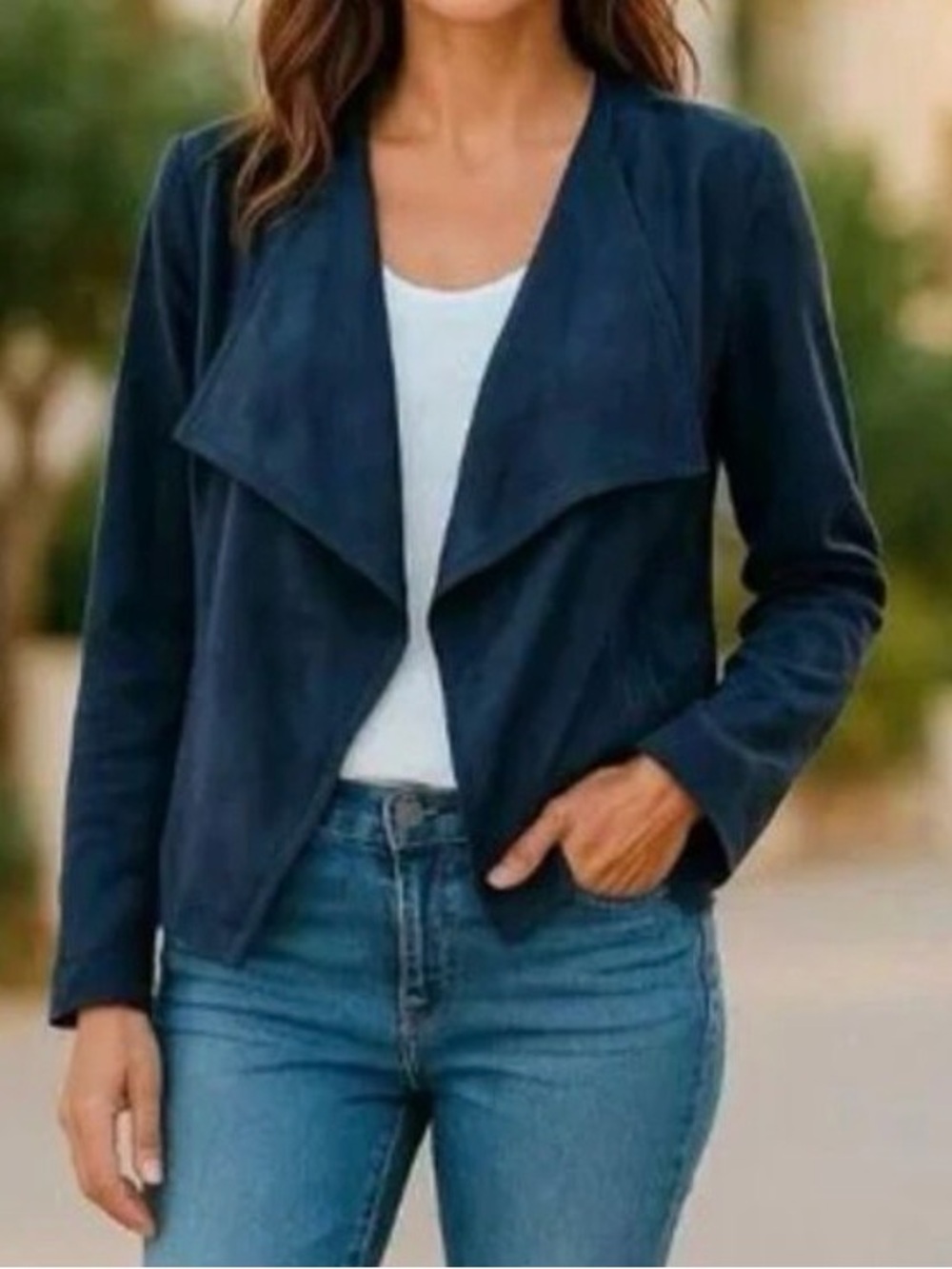 NWT - J. Jill Navy Blue Draped Open-Front Blazer Style Jacket sz Small